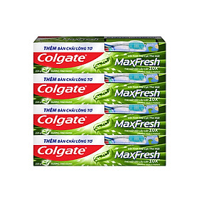 Bộ 4 Kem đánh răng Colgate Trà Xanh the mát Maxfresh 230g/tuýp tặng bàn chải đánh răng lông tơ cao cấp