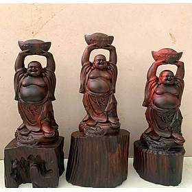 Tượng phật di lặc dâng thỏi vàng bằng gỗ trắc đỏ đen kt cao 20cm 