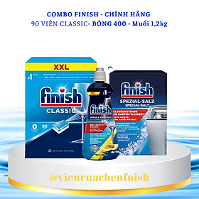 Combo Viên rửa bát Finish Classic 100 viên + Muối Finish 4.0kg + Nước làm bóng Finish 400ml