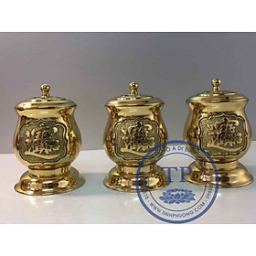 Mua Combo 3 hũ thờ gạo muối nước bằng đồng vàng bóng KH18616