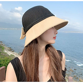 Nón nữ đi biển đẹp mũ rộng vành chống nắng UV cho nữ chất liệu cói vải gấp gọn dona2203204