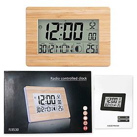 Atomic Clock LCD Digital Calendar Alarm Day Clock Dual Alarm Color with Snooze Big Size Number Multifunction Temperature