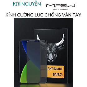 Miếng Dán Cường Lực MIPOW KINGBULL Chống Vân Tay Dành Cho iPhone 14 ProMax / 14 Pro / 14 Max / 14 - Hàng Chính Hãng