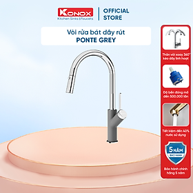 Vòi rửa bát kéo dây Konox, Model Ponte Chrome, 4 phiên bản màu, Bề mặt mạ PVD 5 lớp cao cấp, Lõi đồng tiêu chuẩn CW617N, Linh kiện phụ trợ dòng chảy nhập khẩu châu Âu, Bảo hành chính hãng 5 năm, Hàng chính hãng