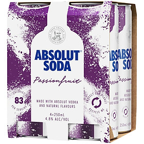 Lốc 4 lon đồ uống có cồn hương chanh dây Absolut Soda Passionfruit 250ml