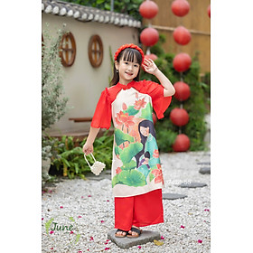 Áo dài cho bé gái mẫu Hoa sen mùa xuân xinh xắn diện lễ tết năm mới từ 12-42kg hàng thiết kế cao cấp