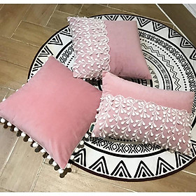 Vỏ gối nhung viền quả bông Landecor - VGR538.1-Hồng