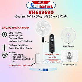Mua Quạt đứng Tefal 6 cánh VH689690 Công Suất 80W - Có Chức Năng Điều Khiển REMOTE Từ Xa - Hàng Chính Hãng - Bảo Hành 12 Tháng