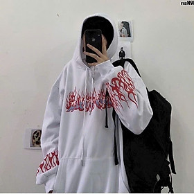 Áo khoác nỉ áo khoác hoodie nam nữ In Lửa form rộng bo gấu tay phồng hàn quốc, áo hoodie cặp đôi chống nắng thu đông dễ phối đồ phong cách cá tính