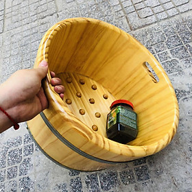 Mua COMBO 01 CHẬU NGÂM CHÂN GỖ THÔNG DÁNG KHOÉT TAY CAO 22CM MẪU CÓ HẠT MASSAGE + 01 MUỐI SINH DƯỢC 450GR