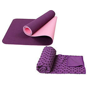 Hình ảnh Combo Thảm tập yoga TPE 6mm 2 lớp + Khăn trải thảm hạt nổi silicon (Tặng túi đựng thảm vs dây buộc)