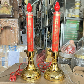 Mua Cặp đèn bàn thờ hình nến hoa văn rồng đỏ cực đẹp cao 33.5cm
