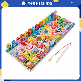 Bộ đồ chơi câu cá nam châm kèm chữ cái và số bằng gỗ cho bé Magickids đồ