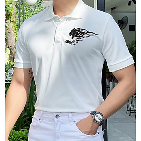 Áo polo in họa tiết hổ lửa ở ngực cotton thoáng mát, mềm mịn
