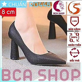 Giày cao gót nữ 8p RO448 ROSATA tại BCASHOP da vân nhám thời trang, gót trụ cách điệu - màu đen