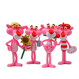 Bộ 04 mô hình báo hồng Pink Panther trang trí tiểu cảnh, móc khóa, DIY