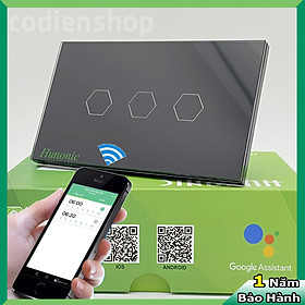 Mua Công tắc cảm ứng  ĐIỀU KHIỂN TỪ XA  bằng điện thoại HUNONIC 3 Nút màu đen + HẸN GIỜ THÔNG MINH | Công nghệ 4.0