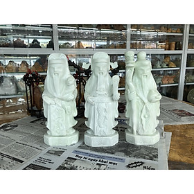 Bộ tượng Tam Đa Phúc Lộc Thọ đá cẩm thạch trắng xanh - Dài 25 cm