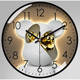 Mua Tranh đồng hồ tròn treo tường gấu bearbrick hiện đại bo viền mặt mica sáng bóng kèm đinh