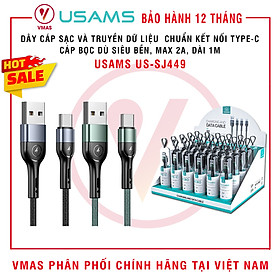 Dây Cáp sạc nhanh và truyền dữ liệu bọc dù USAMS US-SJ449 chuẩn kết nối Type-C dài 1m, hàng chính hãng