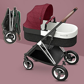 Xe đẩy nôi em bé 2 chiều gấp gọn siêu nhẹ chỉ 7kg, với đệm bông siêu êm, tay cầm bằng da bánh xe siêu to mẫu 2020 tặng kèm quà chiếu, mùng, dây chống tuột, màn che nắng,nệm