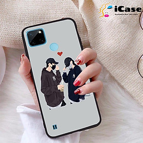 Ốp lưng iCase dành cho Realme C21Y chất liệu viền dẻo lưng cứng nhám TPU có hai lỗ xỏ dây đeo in nổi 4D hình bộ sưu tập Boy And Girl 05