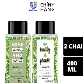 Combo Dầu Gội & Dầu Xả Love Beauty & Planet Sạch Sâu Radical Refresher 100% Tinh Dầu Tràm Trà Úc Hương Cỏ Vetiver 400ML