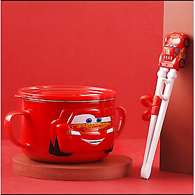 Set 2 món tô giữ nhiệt inox kèm đũa tập ăn Disney xe đua Car95 Mcqueen cho trẻ em