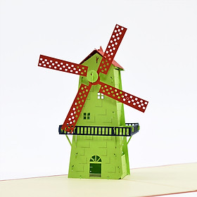 Thiệp nổi 3D handmade The Windmill, 
Cối xay gió xanh lục size 15x15 cm FB021