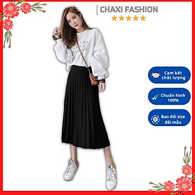 Chân váy dài len xòe midi dập ly siêu sang - DL47234 - Hàng Quảng Châu