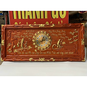 Tranh đồng hồ treo tường trạm khắc cha mẹ bằng gỗ hương đỏ kt 48×108×4cm