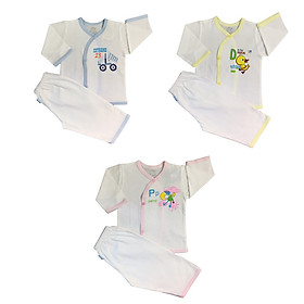 Hình ảnh Combo 3 bộ quần áo sơ sinh cotton tay dài trắng cài nút xéo JOU