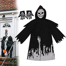 Grim Reaper Costume Set Halloween Hooded Cloak Robe for Photo Props Dress up