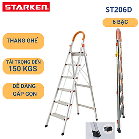 Thang ghế nhôm 6 bậc STARKEN ST206D tải trọng 150kgs- Hàng chính hãng bảo hành 18 tháng