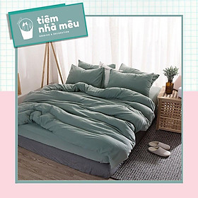 Bộ Chăn Ga Gối Cotton Đũi m6/m8/2m - Tiệm Nhà MêuSet 4 Món Cotton Đũi Xuất Nhật Màu Xanh Mint Siêu Mềm Mịn