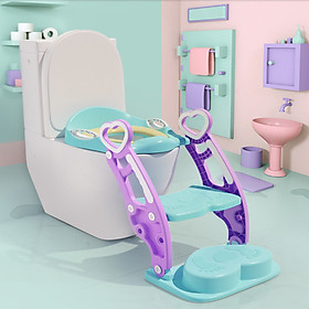 Ghế ngồi vệ sinh có cầu thang vịn cho bé , có đệm - bệ ngồi bồn cầu toilet cao cấp D0592