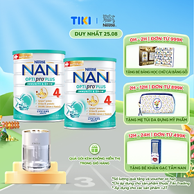 Bộ 2 lon sữa bột nestlé nan optipro plus 4 1500g/lon với 5hmo giúp tiêu hóa tốt + tăng cường đề kháng tặng máy phun sương đèn led