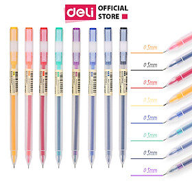 Bút bi gel 0.5mm nhiều màu Deli - Có nắp gài - 1 chiếc - Đỏ/ Xanh Dương/ Xanh Lá/ Tím/ Cam - A119