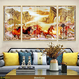 Mua Tranh Trang Trí Phòng Khách  Phòng Ngủ Đẹp Phong Thủy - Tranh Canvas Bộ 3 Mã Đáo Thành Công Tuyệt Đẹp