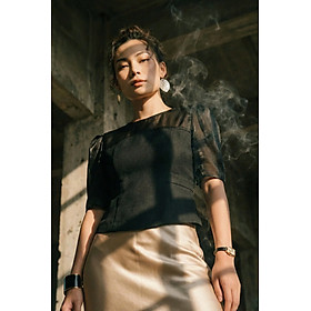 Áo Thắt Eo Peplum Tweed Phối Organza Đen Top184 thời trang thiết kế Hity