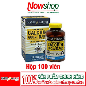 Calcium 600MG + D3 Mason Natural Hộp 100 viên tăng chiều cao xương răng chắc khỏe ngừa loãng xương
