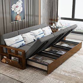 Mua Gường sofa tay gỗ sồi nguyên khối thông minh gấp gọn khung thép chăc chắn tích hợp ngăn chứa đồ rộng rãi  Kích thước: 1m46 x 1m90