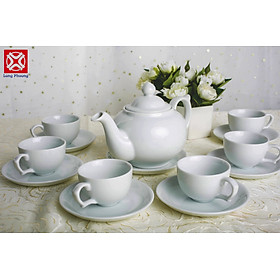 Bộ ấm chén uống trà sứ Long Phương Bộ ấm bầu 2 trắng 14 món
