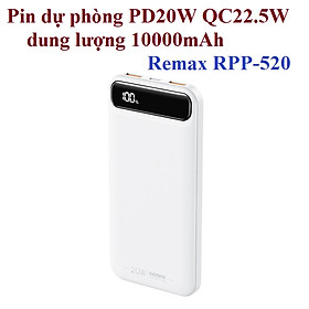 Pin dự phòng PD20W QC22.5W dung lượng 10000mAh Remax RPP 520 _ Hàng chính hãng