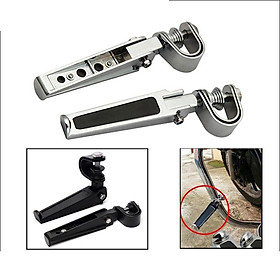 2 Pair Silver & Black Universal Motorcycle Frame Rear Passenger Footrest