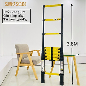 Thang Rút Đơn, Thang nhôm rút gọn SUMIKA sks380, sks440, SKS510 - Chiều cao tối đa 3.8m - 5.1m, sơn tĩnh điện, chống trầy xước, khóa chốt cao cấp, đế cao su chống trượt - Luôn Có Phụ Kiện Thay Thế