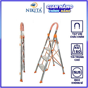 Thang ghế tay vịn gia đình xếp gọn, bậc thang to kèm tay vịn đảm bảo an toàn -Hàng chính hãng NIKITA