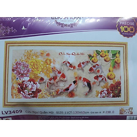 Mua Tranh thêu chữ thập cá chép hoa mẫu đơn LV3409 - 130 x 65 cm - chưa thêu