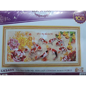 Tranh thêu chữ thập cá chép hoa mẫu đơn LV3409 - 130 x 65 cm - chưa thêu