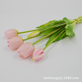 Hoa giả, bó 5 cành Tulip silicon cao cấp (hoa kèm nụ) trang trí nhà của, văn phòng, cửa hàng, làm đạo cụ chụp ảnh